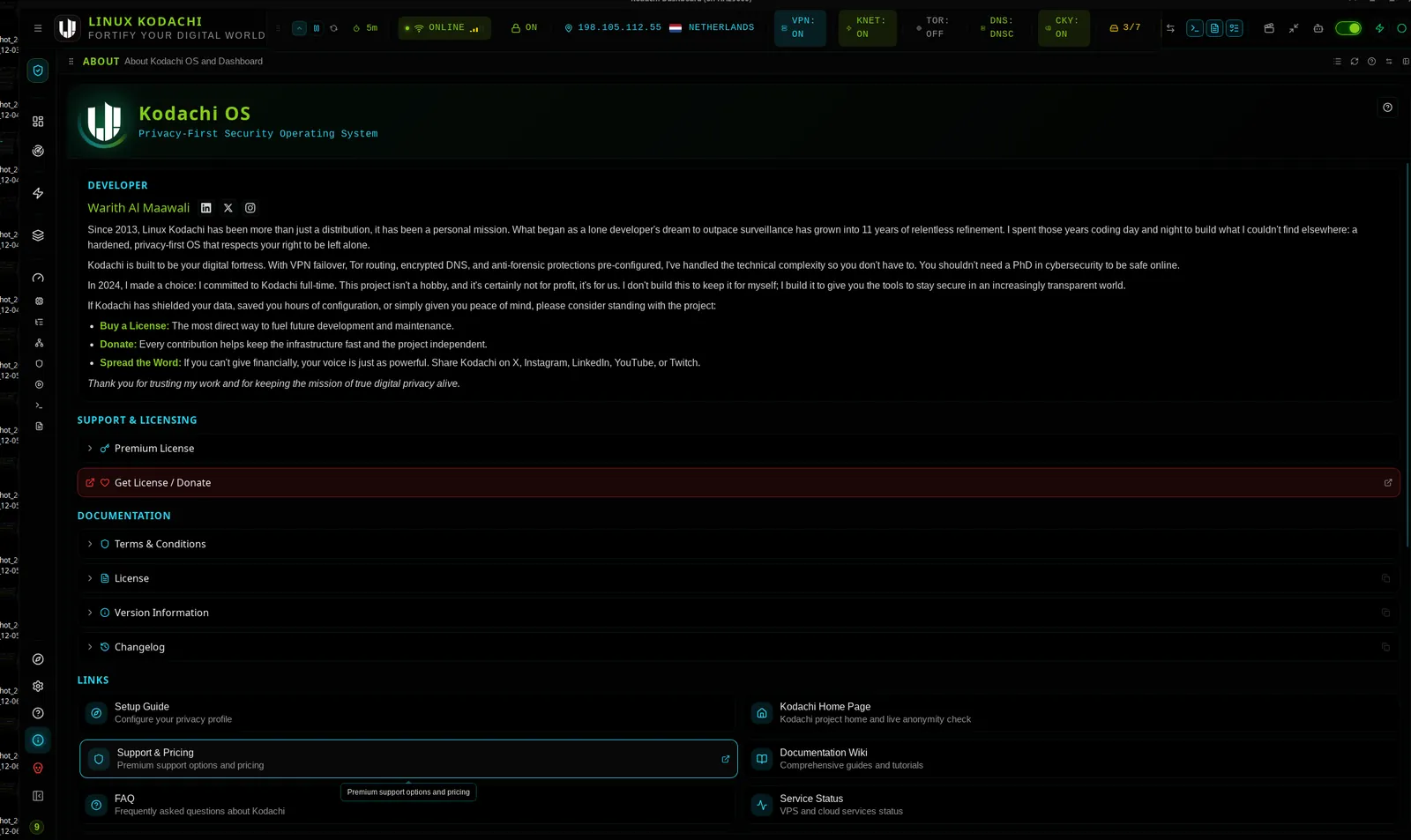 Kodachi dashboard, About