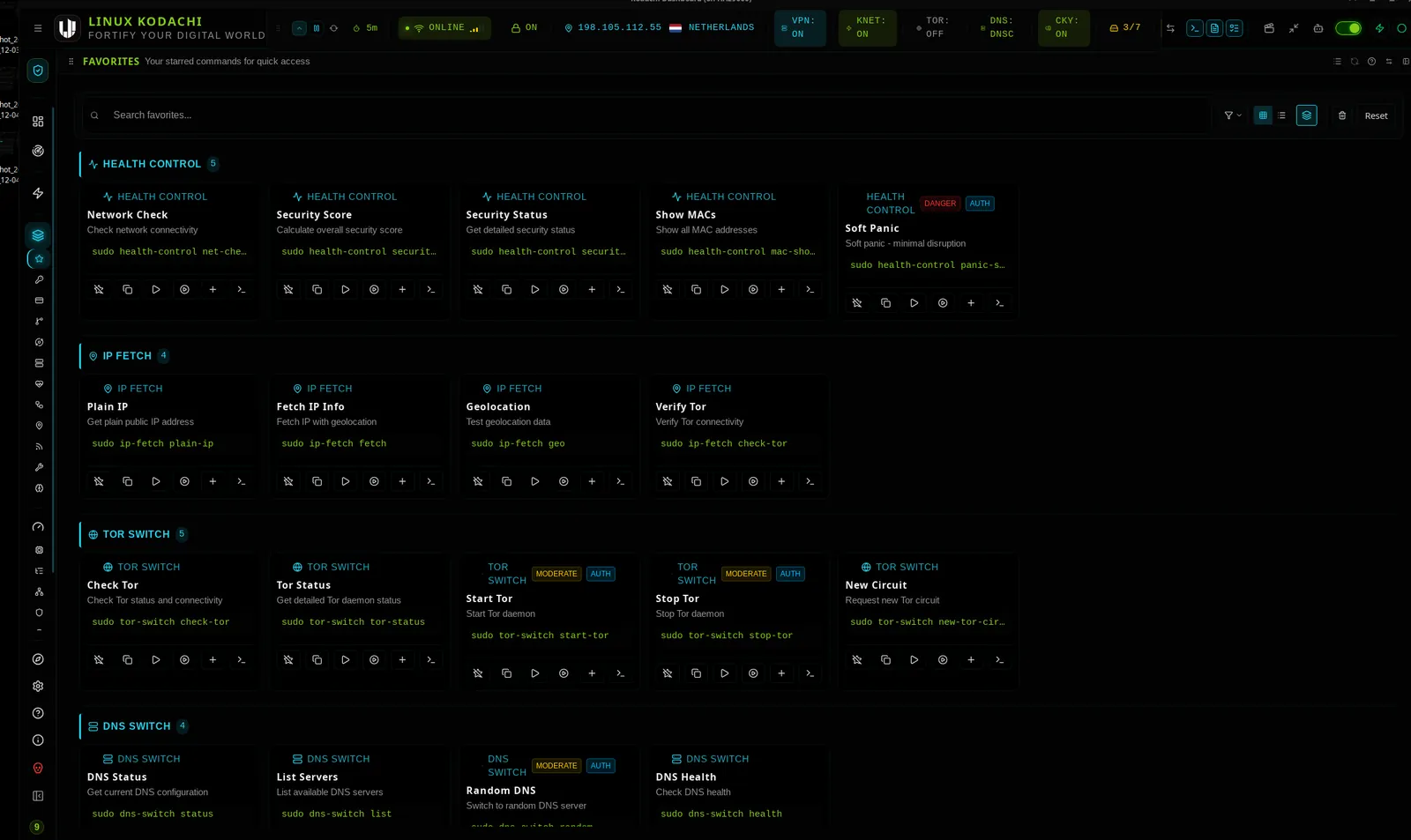 Kodachi dashboard, Favorites