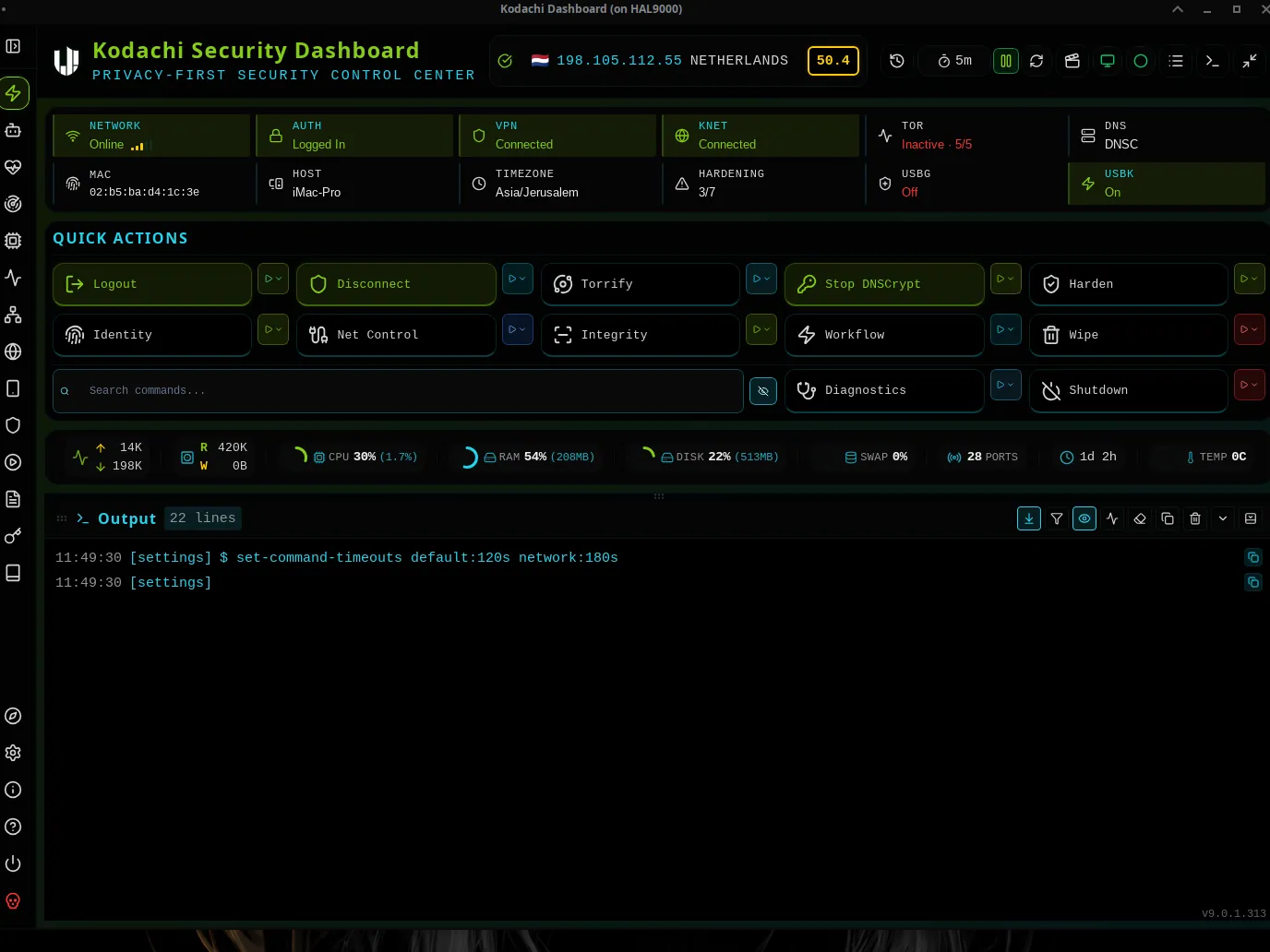Kodachi dashboard, Lite dashboard