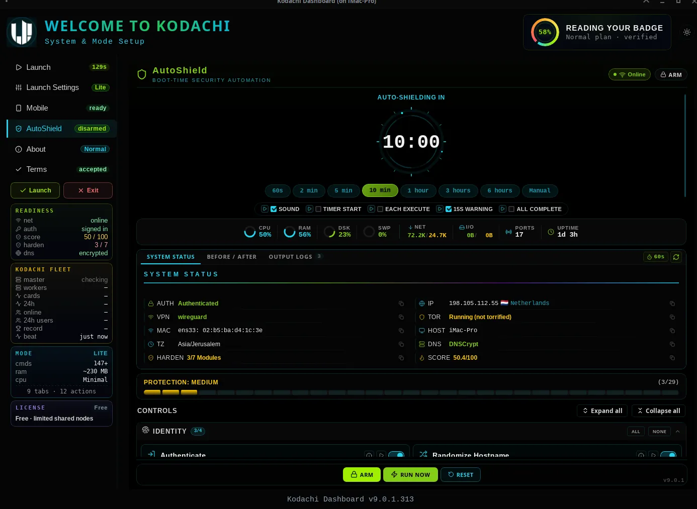 Kodachi dashboard, AutoShield